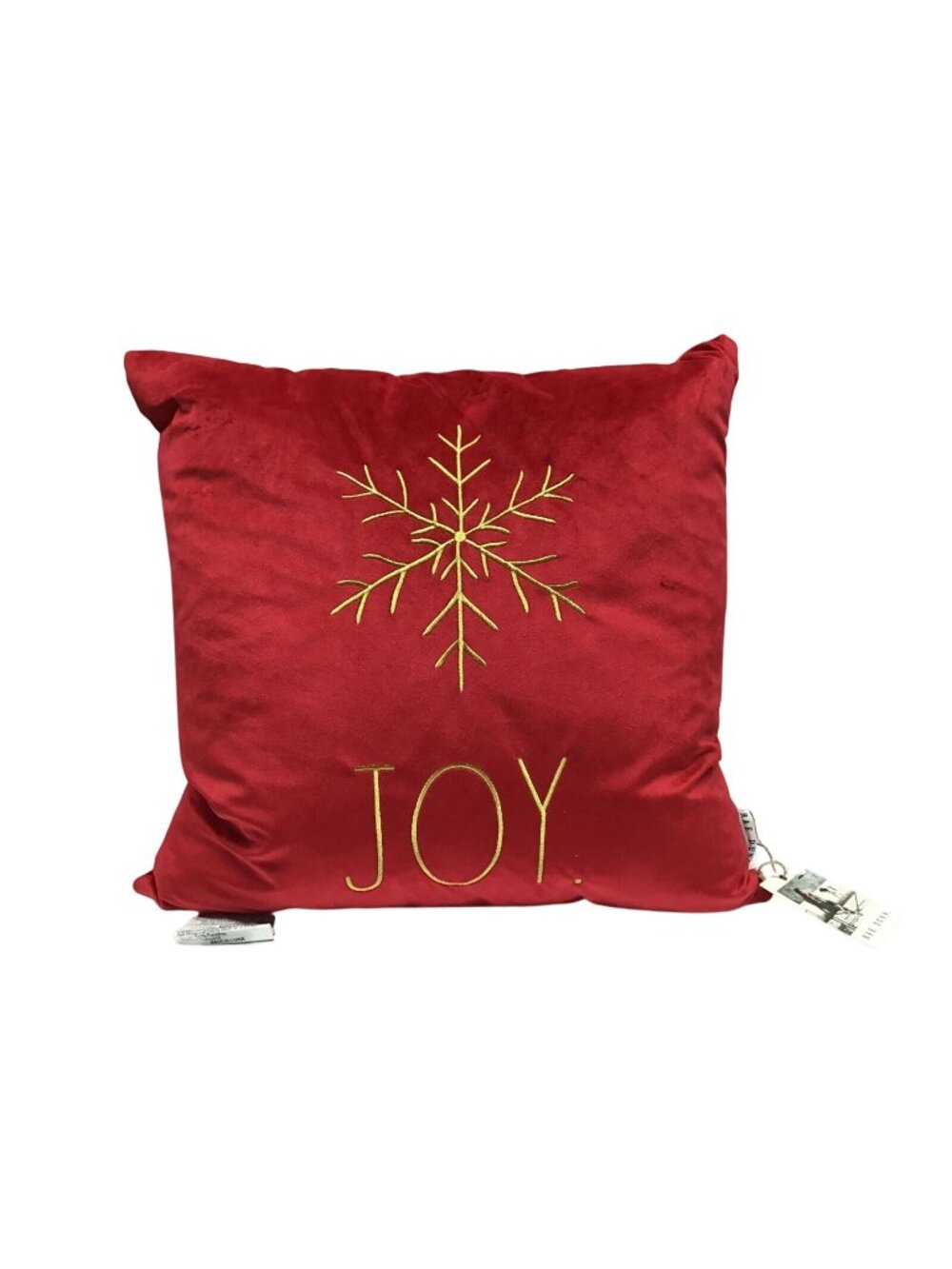Rae Dunn Red Velvet Gold Snowflake Joy Christmas Winter 20 x 20 Throw Pillow